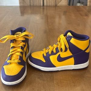 Kids Nike Dunk High GS “Lakers” high top sneakers, size kids / youth 1.5